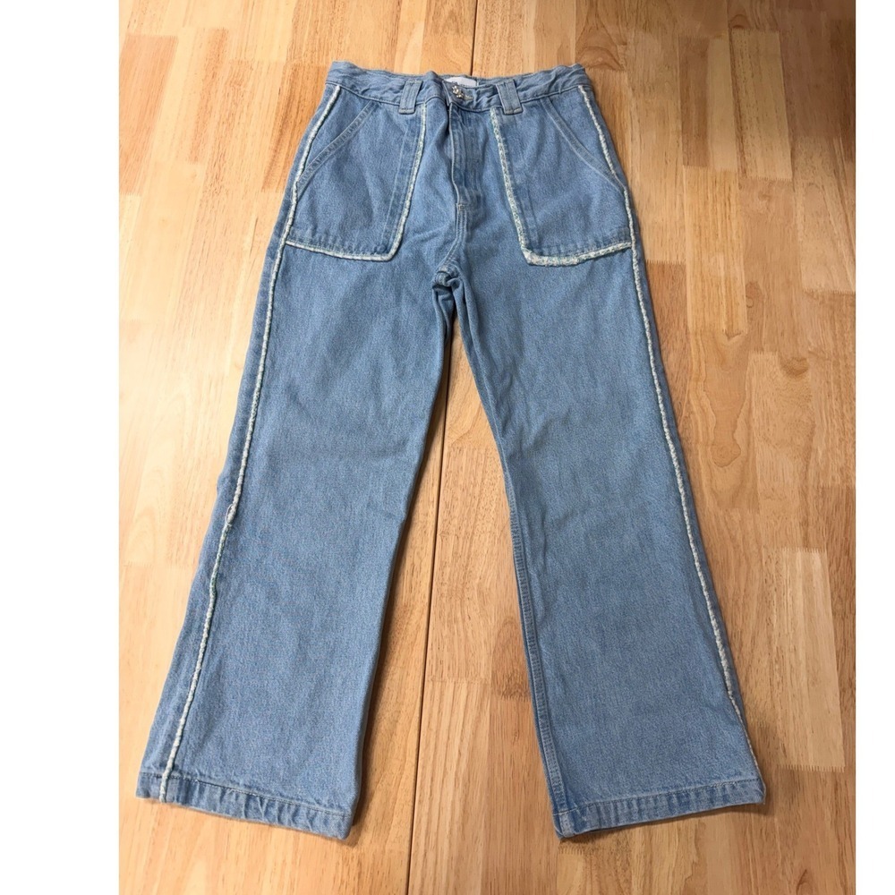 Boho Hippie Chic Zara Light Wash High Rise Straight Leg Embroidered Jeans 8